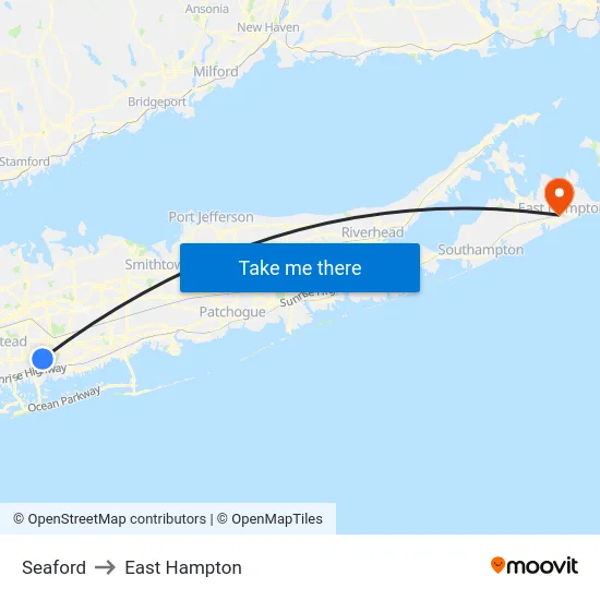 Seaford to East Hampton map