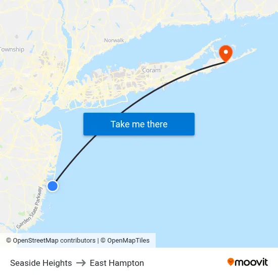 Seaside Heights to East Hampton map