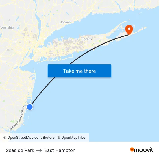 Seaside Park to East Hampton map