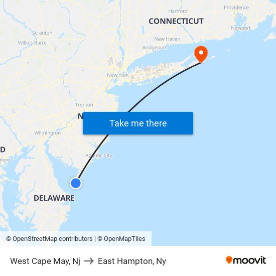 West Cape May, Nj to East Hampton, Ny map