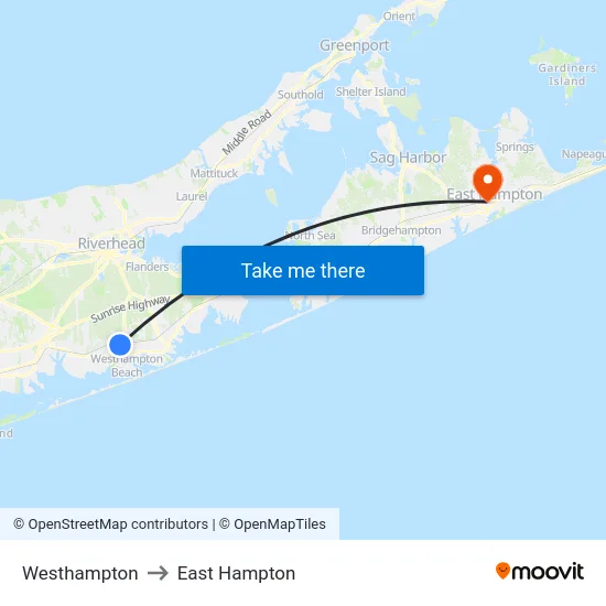 Westhampton to East Hampton map