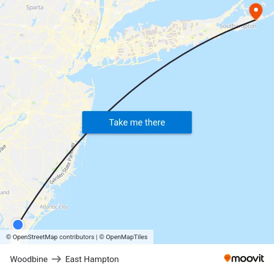 Woodbine to East Hampton map