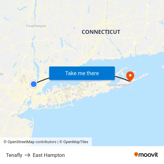 Tenafly to East Hampton map
