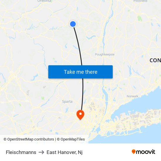 Fleischmanns to East Hanover, Nj map