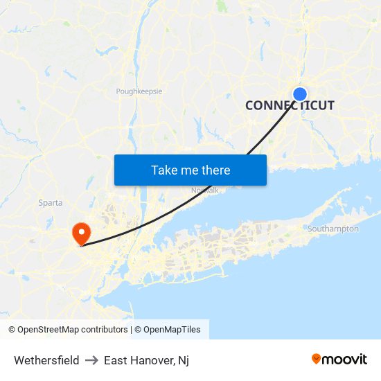 Wethersfield to East Hanover, Nj map