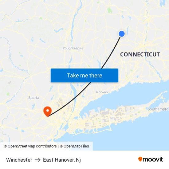 Winchester to East Hanover, Nj map