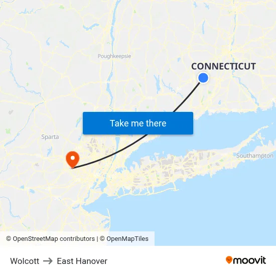 Wolcott to East Hanover map