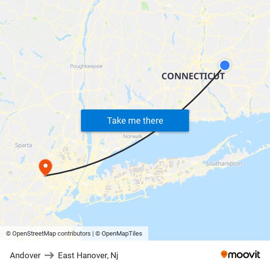 Andover to East Hanover, Nj map