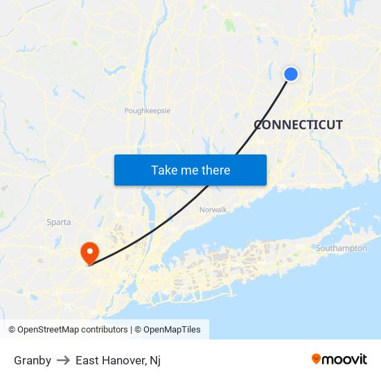 Granby to East Hanover, Nj map