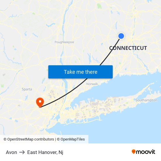 Avon to East Hanover, Nj map