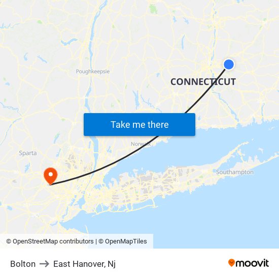 Bolton to East Hanover, Nj map