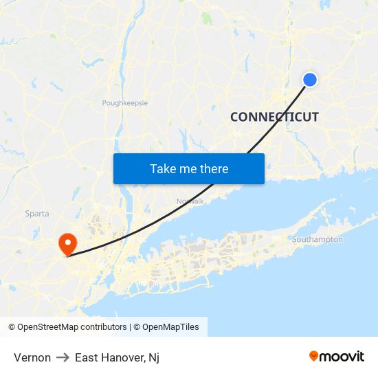 Vernon to East Hanover, Nj map