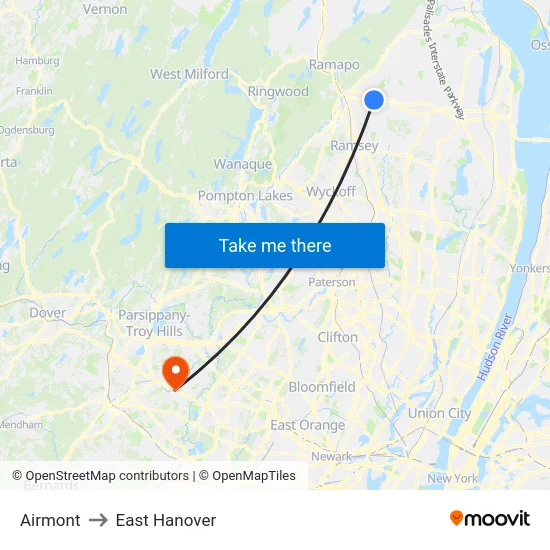 Airmont to East Hanover map