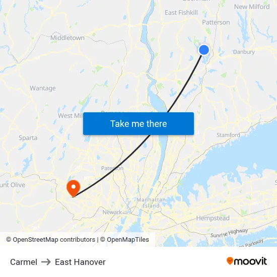 Carmel to East Hanover map