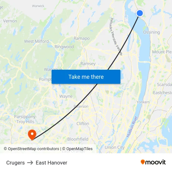Crugers to East Hanover map