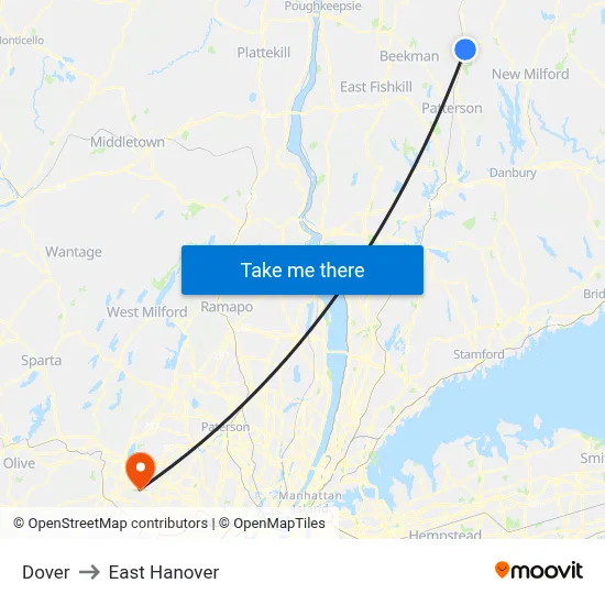 Dover to East Hanover map