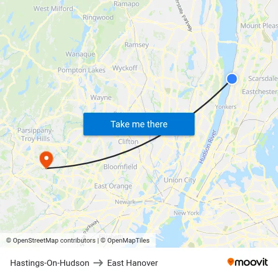 Hastings-On-Hudson to East Hanover map