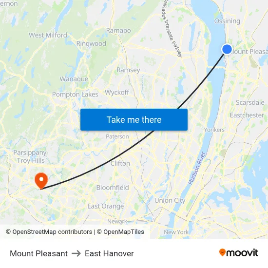Mount Pleasant to East Hanover map