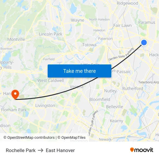 Rochelle Park to East Hanover map