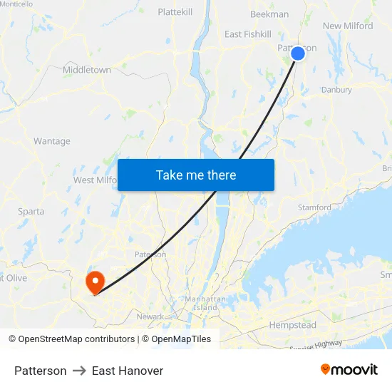 Patterson to East Hanover map