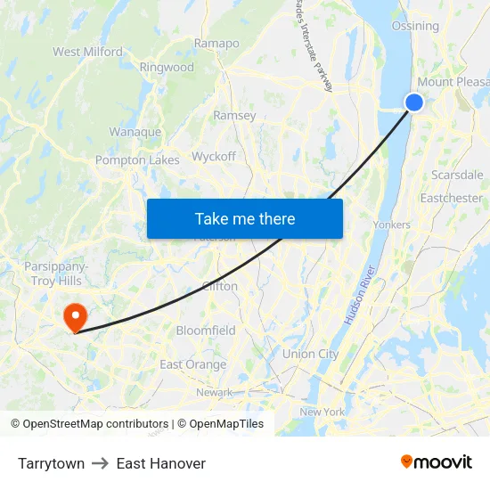 Tarrytown to East Hanover map