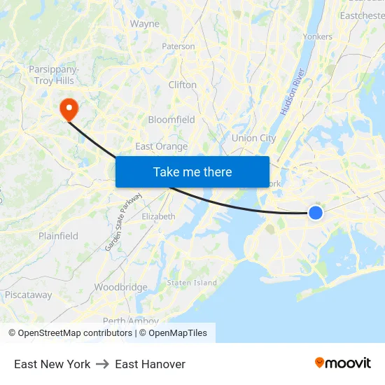 East New York to East Hanover map