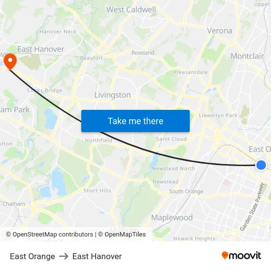 East Orange to East Hanover map