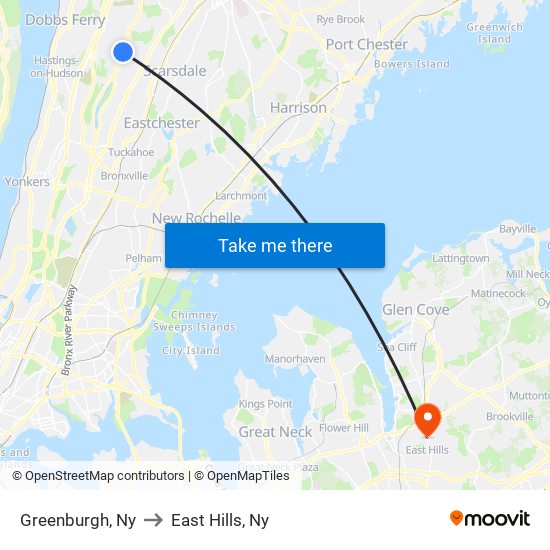 Greenburgh, Ny to East Hills, Ny map