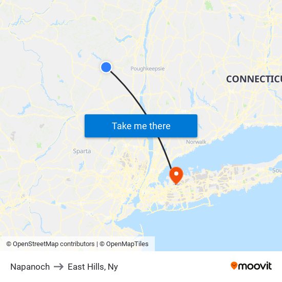 Napanoch to East Hills, Ny map