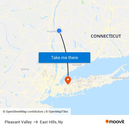 Pleasant Valley to East Hills, Ny map