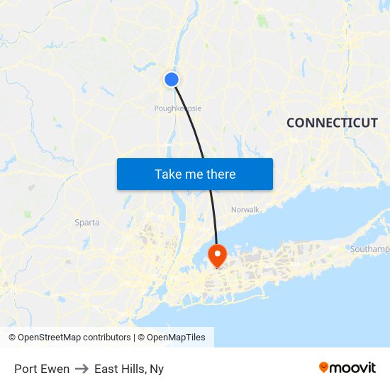 Port Ewen to East Hills, Ny map