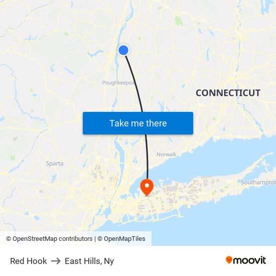 Red Hook to East Hills, Ny map