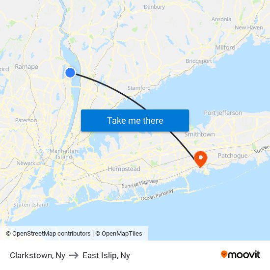 Clarkstown, Ny to East Islip, Ny map