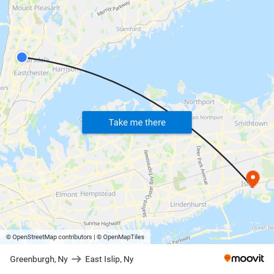 Greenburgh, Ny to East Islip, Ny map