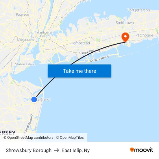 Shrewsbury Borough to East Islip, Ny map