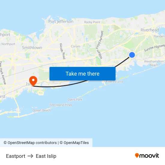 Eastport to East Islip map