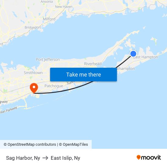 Sag Harbor, Ny to East Islip, Ny map