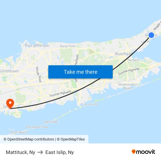 Mattituck, Ny to East Islip, Ny map