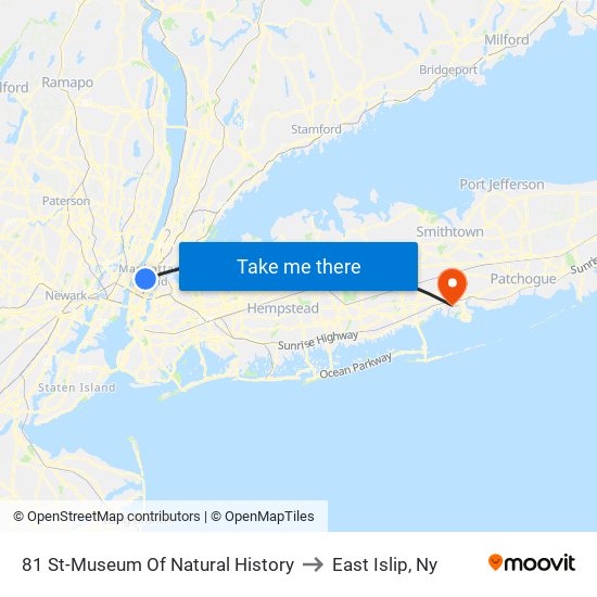 81 St-Museum Of Natural History to East Islip, Ny map