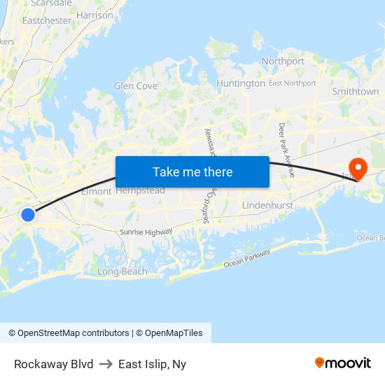 Rockaway Blvd to East Islip, Ny map