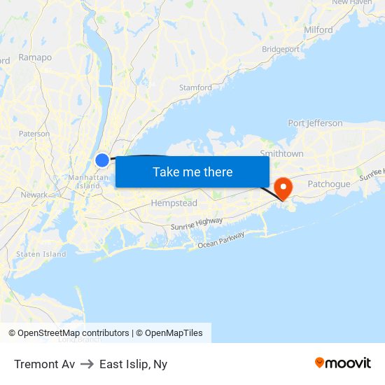 Tremont Av to East Islip, Ny map