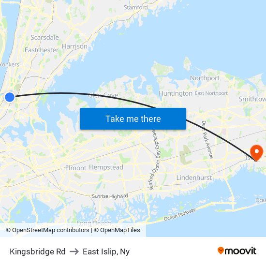 Kingsbridge Rd to East Islip, Ny map