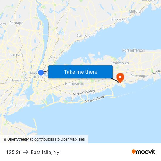 125 St to East Islip, Ny map