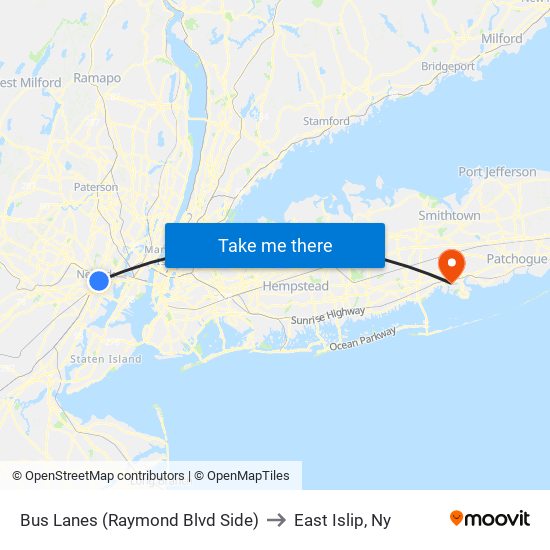 Bus Lanes (Raymond Blvd Side) to East Islip, Ny map