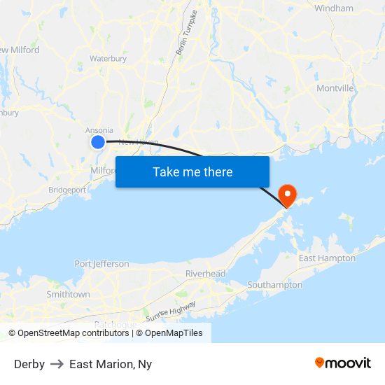 Derby to East Marion, Ny map
