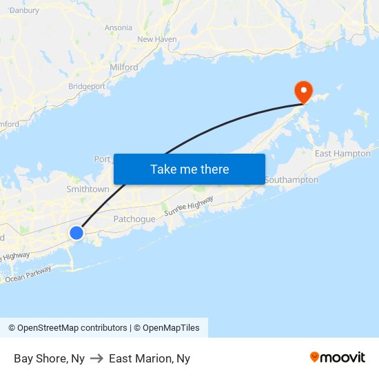 Bay Shore, Ny to East Marion, Ny map