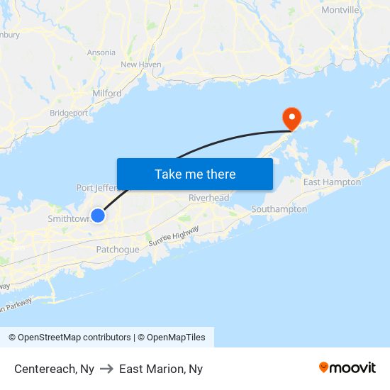 Centereach, Ny to East Marion, Ny map