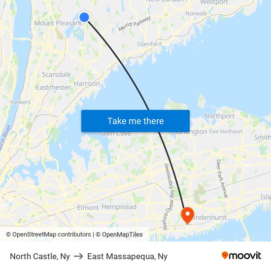 North Castle, Ny to East Massapequa, Ny map