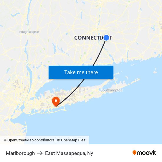 Marlborough to East Massapequa, Ny map