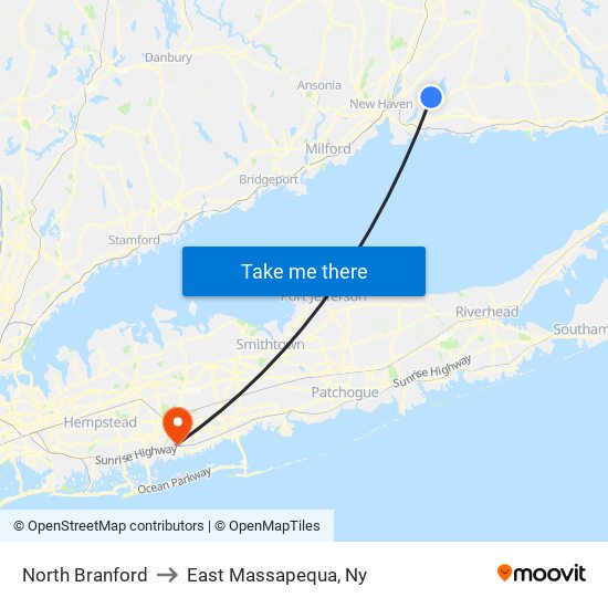 North Branford to East Massapequa, Ny map